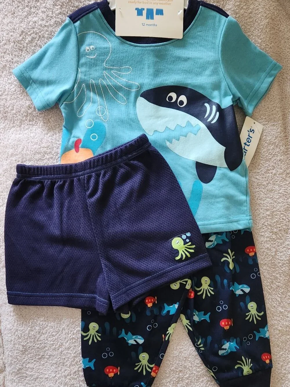 Carter's Boys' 3-Pc Shark Pajama Set